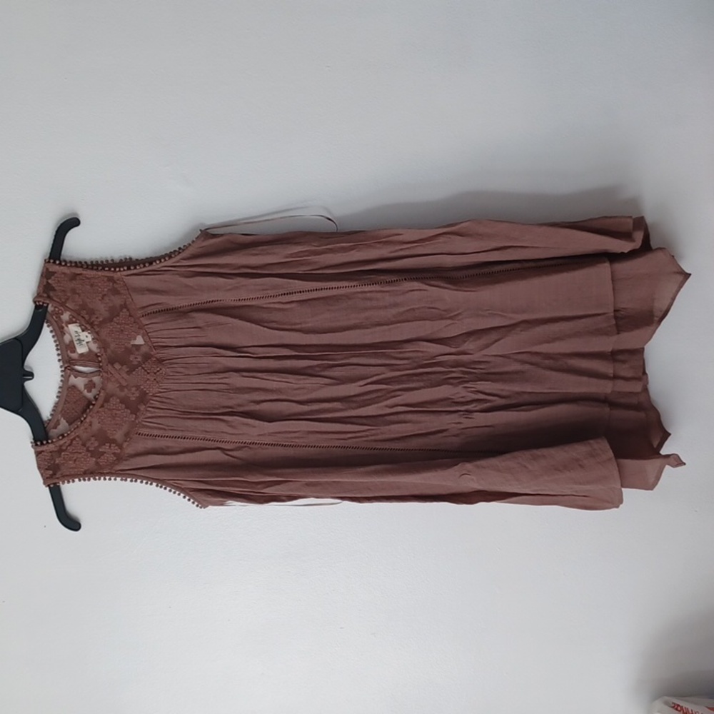Style & CO Birds Nest Lace Sheer Front Sun Dress Mocha Color 0X Plus